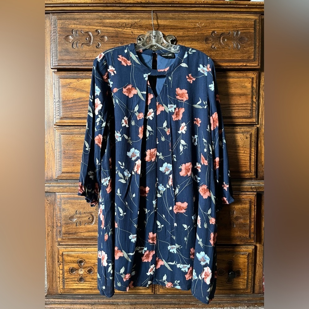 SUGAR LIPS Pleated Navy Babydoll Floral Mini-Dress